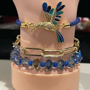Elegant Blue and Gold Hummingbird Bracelet Set
